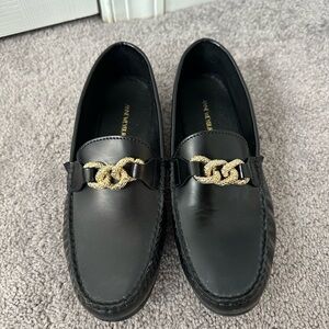 Elegant Black Loafers with Gold Chain Detail
